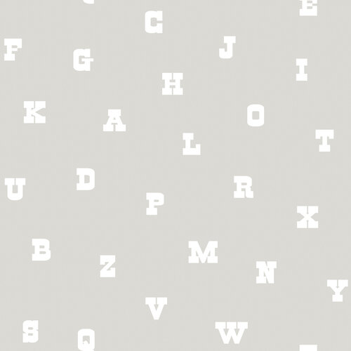 Dutch Wallcoverings Joy - Letters - Grijs/Wit