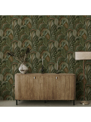 Dutch Wallcoverings Khalili - Raffia Emerald Green - Groen/Bruin Dutch Wallcoverings Khalili - Raffia Emerald Green - Groen/Bruin