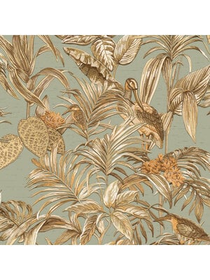 Dutch Wallcoverings Wallstitch/Bs1 Bird Of Paradise Tea - Groen/Goud