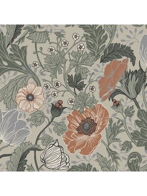 Dutch Wallcoverings Apelviken - Anemone Green/Orange - Groen/Oranje