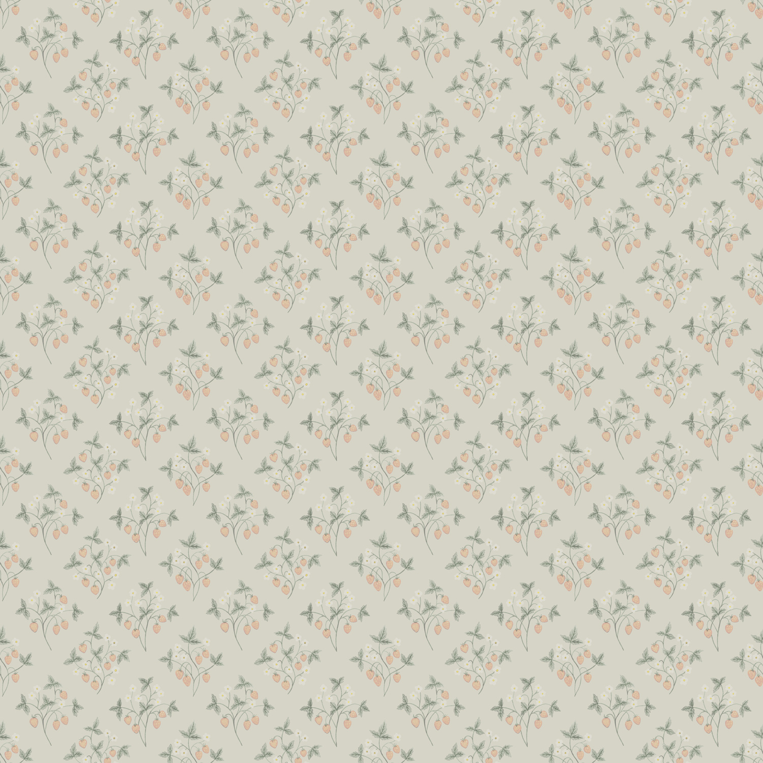 Dutch Wallcoverings Rosenlycka - Strawberries Neutral - Groen/Rood/Wit afbeelding