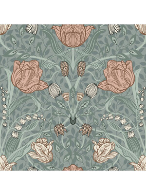 Dutch Wallcoverings Apelviken - Filippa Green/Pink - Groen/Roze