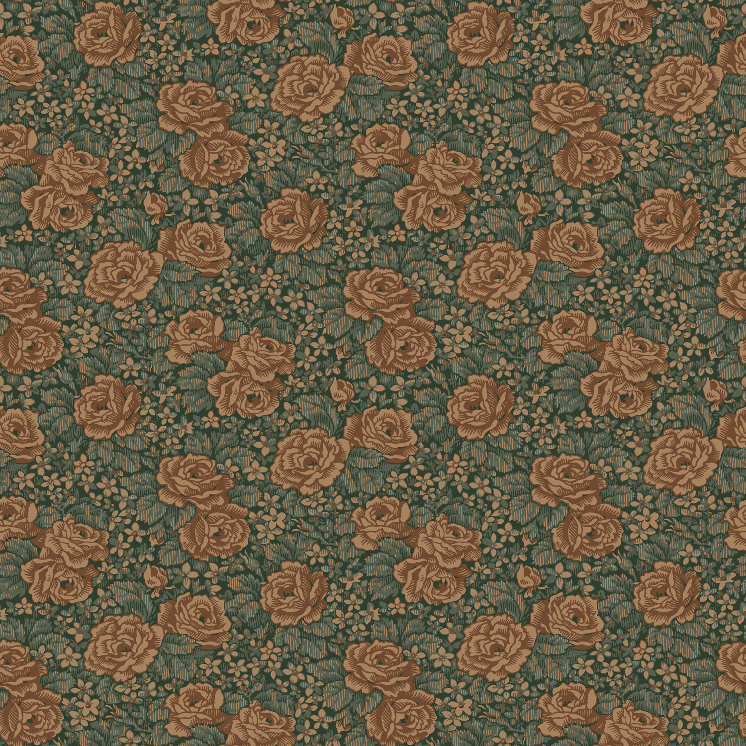 Dutch Wallcoverings Rosenlycka - Roses Green/Terra - Groen/Terra afbeelding