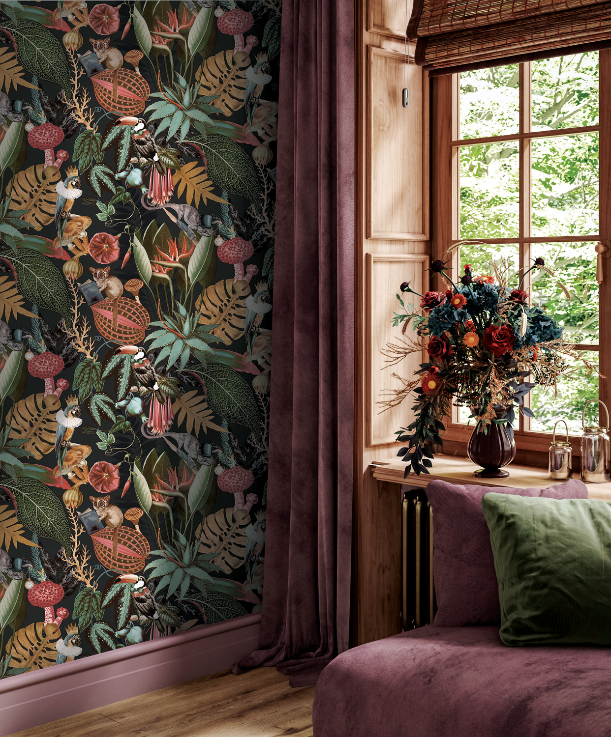 Dutch Wallcoverings Arboretum - Reverie Black - Multi afbeelding