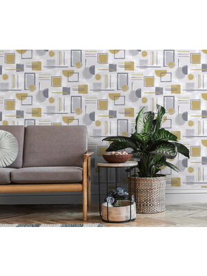Dutch Wallcoverings Amazonia - Nordic Geo Grey/Ochre - Multicolor