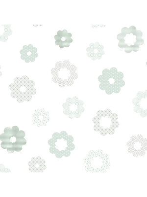 Dutch Wallcoverings Joy - Bloemen - Wit/Mintgroen