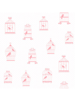 Dutch Wallcoverings Joy - Vogelkooi - Wit/Roze