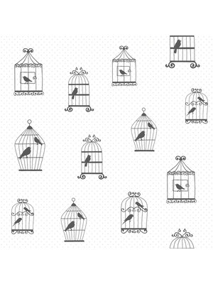 Dutch Wallcoverings Joy - Vogelkooi - Wit/Zwart Dutch Wallcoverings Joy - Vogelkooi - Wit/Zwart