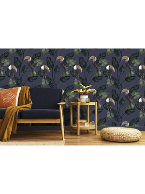 Dutch Wallcoverings Amazonia - Tiki Navy - Zwart
