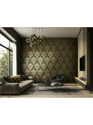 Dutch Wallcoverings New Tekko Medaillon - Zwart/Goud Dutch Wallcoverings New Tekko Medaillon - Zwart/Goud