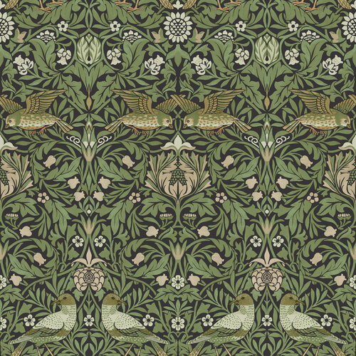 Dutch Wallcoverings Hidden Tr2 -Bird Black/Green - Zwart/Groen