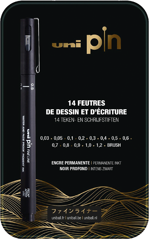 Uni-Ball Fineliners Zwart Metaal Blik afbeelding