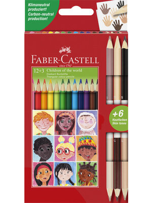 Faber Castell Kleurpotloden huidskleur - set 3 bicolor - Children of the world Faber Castell Kleurpotloden huidskleur - set 3 bicolor - Children of the world