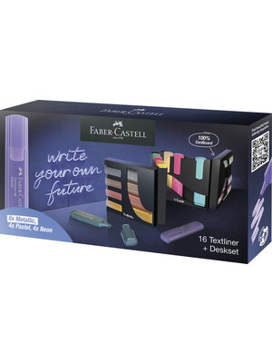 Faber Castell Markeerstiften - Deskset 16 stuks - 4 neon, 4 pastel, 8 metallic Faber Castell Markeerstiften - Deskset 16 stuks - 4 neon, 4 pastel, 8 metallic