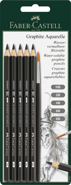 Faber Castell Aquarelpotlood Graphite - blister 5 stuks + penseel afbeelding