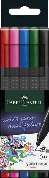 Faber Castell Fineliner Grip 0,4mm - etui 5 stuks Basic afbeelding