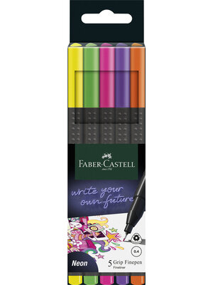 Faber Castell Fineliner Grip 0,4mm - etui 5 stuks Neon