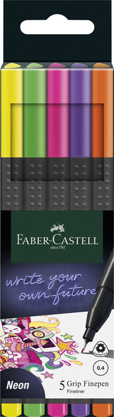 Faber Castell Fineliner Grip 0,4mm - etui 5 stuks Neon afbeelding