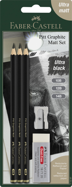 Faber Castell Grafietpotlood Pitt Mat set van 3 afbeelding
