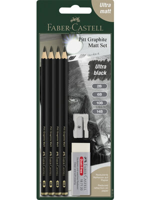 Faber Castell Pitt Grafietpotloden Mat - set 4 stuks (2B, 6B, 10B, 14B) Faber Castell Pitt Grafietpotloden Mat - set 4 stuks (2B, 6B, 10B, 14B)