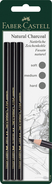 Faber Castell Houtskool Pitt Monochrome - 3 stuks op blister afbeelding