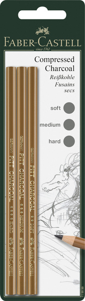 Faber Castell Houtskool Pitt Monochrome - geperst 3 stuks op blister afbeelding