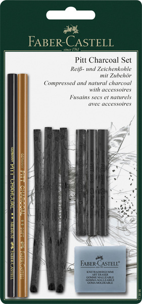 Faber Castell Houtskool Pitt Monochrome - set op blister afbeelding