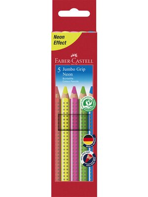 Faber Castell Jumbo Grip Kleurpotloden - set 5 stuks - neon Faber Castell Jumbo Grip Kleurpotloden - set 5 stuks - neon