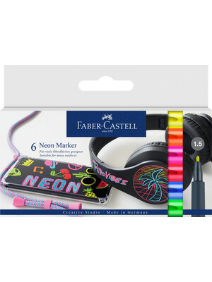 Faber Castell Markers Neon - 6 stuks in etui.