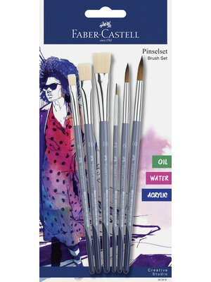 Faber Castell Penselenset - 6 stuks - 3x plat, 3x rond
