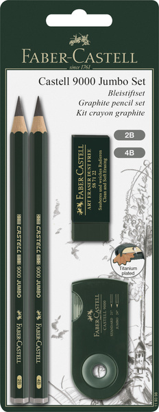 Faber Castell Potloodset 9000 - Jumbo - 2B, 4B, gum, en slijper afbeelding