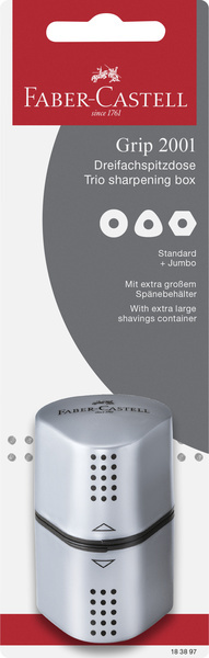 Faber Castell puntenslijper GRIP Trio zilver op blister afbeelding