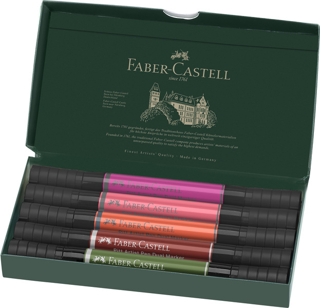 Faber Castell Tekenstift Pitt Artist duo marker Flowers - etui 5 stuks afbeelding