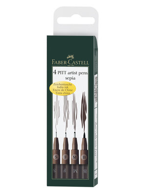 Faber Castell Tekenstift Pitt Artist Pen - 4-delig etui - donker sepia Faber Castell Tekenstift Pitt Artist Pen - 4-delig etui - donker sepia