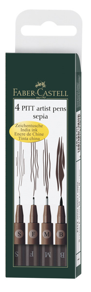 Faber Castell Tekenstift Pitt Artist Pen - 4-delig etui - donker sepia afbeelding