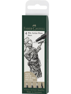 Faber Castell Tekenstift Pitt Artist Pen - 4-delig etui- zwart Faber Castell Tekenstift Pitt Artist Pen - 4-delig etui- zwart