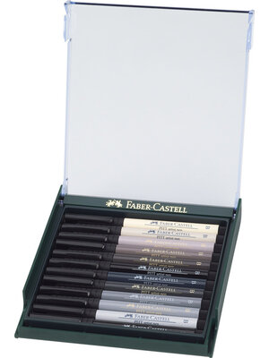 Faber Castell Tekenstift Pitt Artist Pen Brush - set 12 stuks - grijstinten