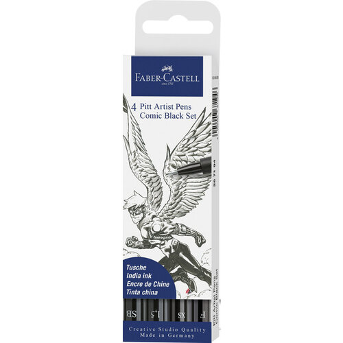 Faber Castell Tekenstift Pitt Artist Pen Comic - 4-delige etui zwart