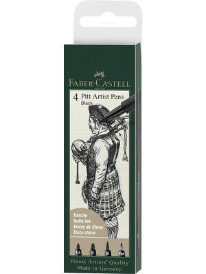 Faber Castell Pitt Artist Pen - set 4 stuks - zwart (1.5 C B FM)