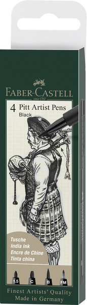 Faber Castell Tekenstift Pitt Artist Pen - etui 4 stuks - 199 zwart afbeelding