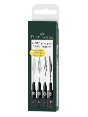 Faber Castell Pitt Artist Pen - set 4 stuks - zwart (M F S XS)