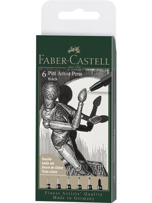 Faber Castell Pitt Artist Pen - set 6 stuks - zwart (XXS XS S F M 1.5) Faber Castell Pitt Artist Pen - set 6 stuks - zwart (XXS XS S F M 1.5)