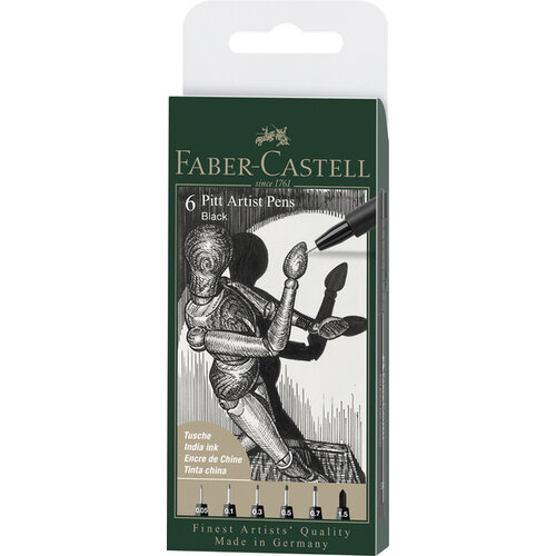 Faber Castell Tekenstift Pitt Artist Pen - etui 6 stuks - 199 zwart