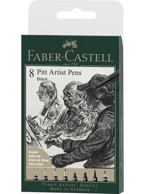 Faber Castell Pitt Artist Pen - set 8 stuks - zwart Faber Castell Pitt Artist Pen - set 8 stuks - zwart