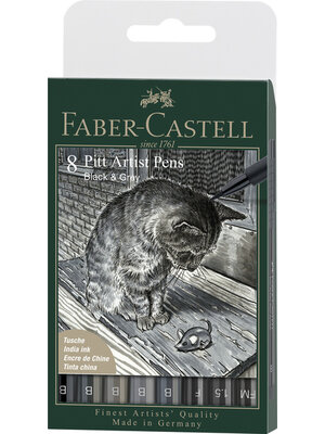 Faber Castell Pitt Artist Pen - set 8 stuks - zwart en grijs Faber Castell Pitt Artist Pen - set 8 stuks - zwart en grijs