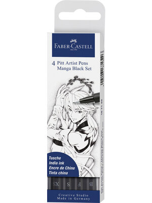 Faber Castell Pitt Artist Pen Manga - set 4 stuks - Black