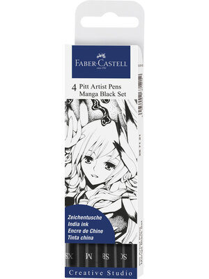 Faber Castell Pitt Artist Pen Manga - set 4 stuks - zwart Faber Castell Pitt Artist Pen Manga - set 4 stuks - zwart