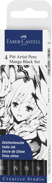 Faber Castell Tekenstift Pitt Artist Pen - Manga 4-delig etui - zwart afbeelding