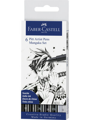 Faber Castell Pitt Artist Pen Mangaka - set 6 stuks - zwart