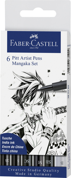 Faber Castell Tekenstift Pitt Artist Pen - Mangaka 6-delig etui - zwart afbeelding